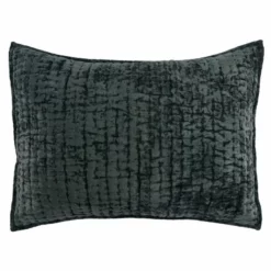 Lipa 20 X 26 Handmade Standard Pillow Sham, Rayon Velvet, Quilted -Benzara Green