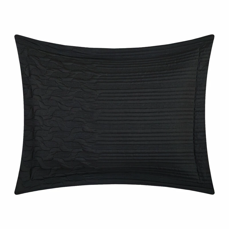 Chic Home Jazmine 3 Piece Comforter Set Embossed Embroidered Quilted Geometric Vine Pattern Bedding - Pillow Shams Included Black 3 Chic Home Jazmine 3 Piece Comforter Set Embossed Embroidered Quilted Geometric Vine Pattern Bedding - Pillow Shams Included Black - Image 3