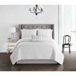 Chic Home Hayden Striped Box Stitched Design Bed In A Bag Quilt Set - King 104x90", White White