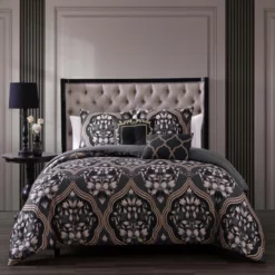 Bebejan Asti Black 100% Cotton 230 Thread Count 5-Piece Reversible Comforter Set. Black