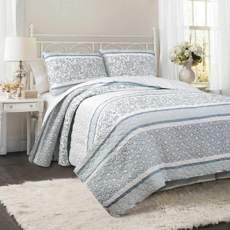 Nisha Quilt 3Pc Set Blue 2 Nisha Quilt 3Pc Set Blue - Image 2