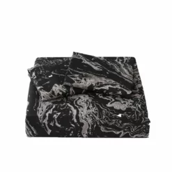 HomeRoots Black And Gray Queen Microfiber 1400 Thread Count Machine Washable Duvet Cover Set