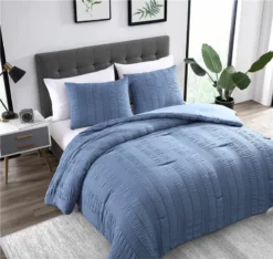 Elm 3 Piece Comforter Set King Blue Blue