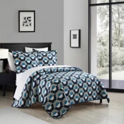 Chic Home Arthur 2 Piece Quilt Set Contemporary Geometric Hexagon Pattern Print Design Bedding Blue Blue -Bed Linings Sales 2024 49ffbbb8d3e74d4dad0c1a2a0f7a9170