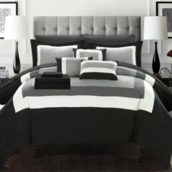 Chic Home Duke Pieced Color Block BedBag Comforter Set With Sheets Queen 10 Piece Black