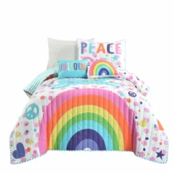 Unicorn Rainbow Quilt 4Pc Set White/Multi