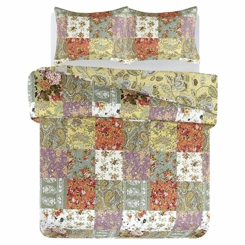 Legacy Decor 3 PCS Paisley Stitched Pinsonic Reversible Lightweight All Season Bedspread Quilt Coverlet Oversize, Queen Size Multi 2 Legacy Decor 3 PCS Paisley Stitched Pinsonic Reversible Lightweight All Season Bedspread Quilt Coverlet Oversize, Queen Size Multi - Image 2