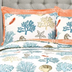 Coastal Reef Feather Quilt 7Pc Set Blue/Coral -Bed Linings Sales 2024 51df691c157a44f6afbd7e00ec43c376