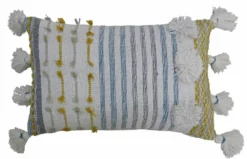 Designer Striped Pillow With Large Poms And Tassels 14"x20"