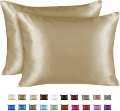 Satin Pillow Case With Zipper - Luxury Pillow Cover (Pillowcase Set Of 2) Champagne
