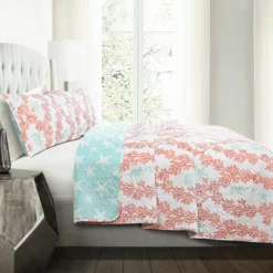 Dina Coral Blue/Coral Quilt 3Pc Set Blue/Coral -Bed Linings Sales 2024 59020387f3bd497c96bca694e9b967c2