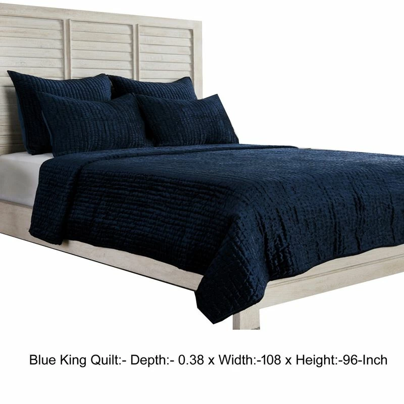 Lipa 96 X 108 Handmade King Quilt With Polyfill And Cotton Binding-Benzara Blue 5 Lipa 96 X 108 Handmade King Quilt With Polyfill And Cotton Binding-Benzara Blue - Image 5