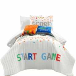 Video Games Reversible Oversized Quilt 4Pc Set White
