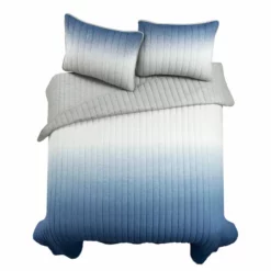 Crinkle Ombre Quilt 3Pc Set Navy/Gray
