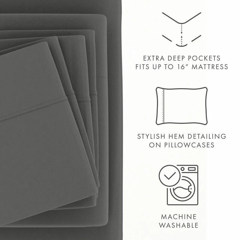 6 Piece Essential Solid Colors Bed Set - Fitted Sheet, Flat Sheet, Extra Pillowcase(s) Gray 8 6 Piece Essential Solid Colors Bed Set - Fitted Sheet, Flat Sheet, Extra Pillowcase(s) Gray - Image 8