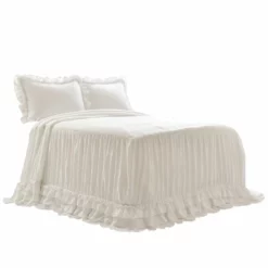 Ella Ruffle Lace Bedspread 3Pc Set White