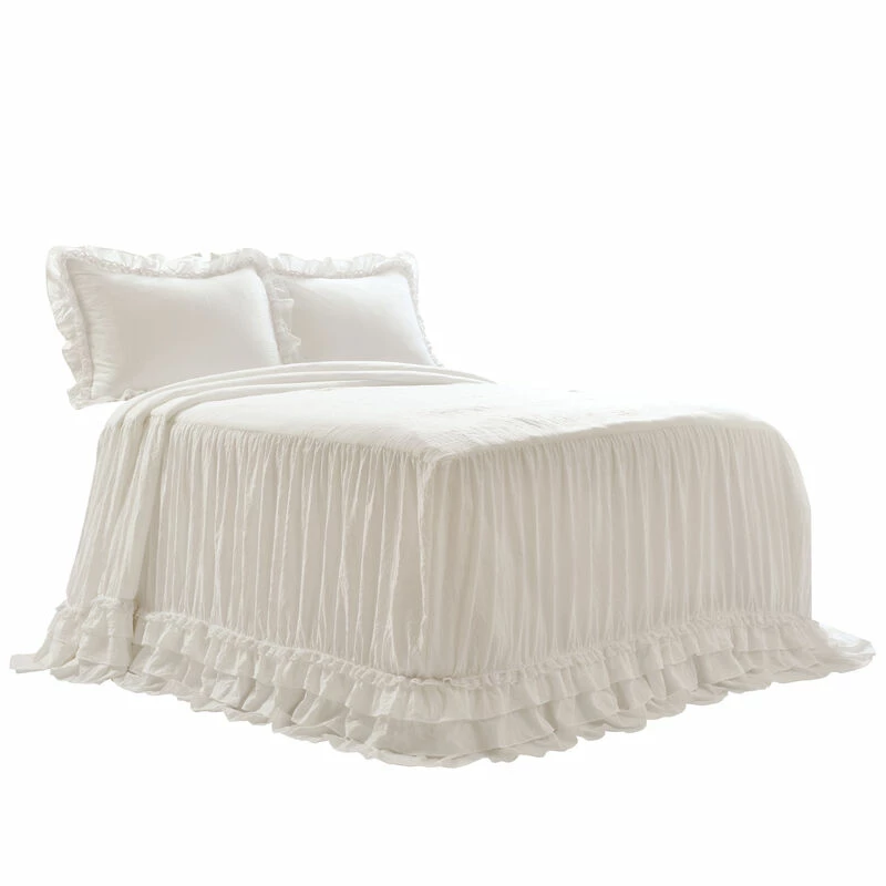 Ella Ruffle Lace Bedspread 3Pc Set White 1 Ella Ruffle Lace Bedspread 3Pc Set White