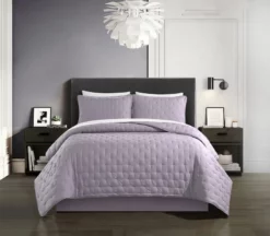 Chic Home Chyle Tufted Cross Stitched Design Bed In A Bag Quilt Set Lavender