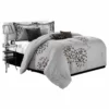 QuikFurn Queen Size 8-Piece Comforter Set In Silver Gray Black Brown Floral