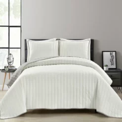 Soft Stripe All Season Quilt/Coverlet 3Pc Set Light Gray/White -Bed Linings Sales 2024 677c1cdeb53b45c8b388768a53564221