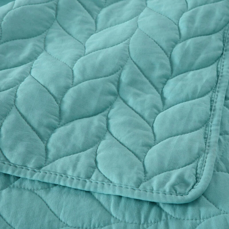 MarCielo 3 Piece Lightweight Bedspread Quilt Set Leaf Teal 4 MarCielo 3 Piece Lightweight Bedspread Quilt Set Leaf Teal - Image 4