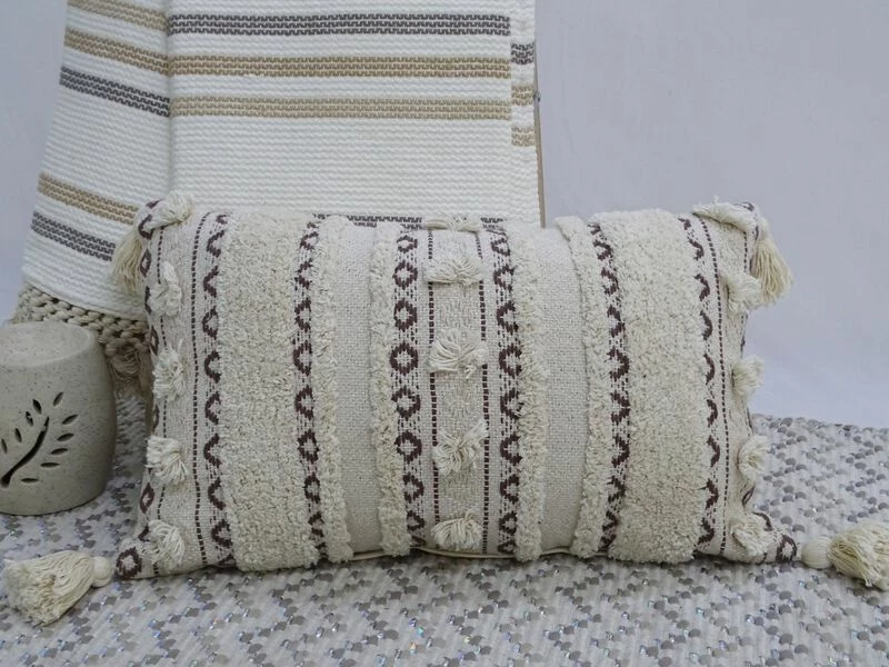 Handwoven 14"X 24" Throw Pillow With Fringes 2 Handwoven 14"X 24" Throw Pillow With Fringes - Image 2
