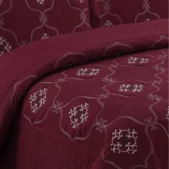 MarCielo 3 Piece Quilted Embroidery Quilts Bedspreads Set Emma Burgundy -Bed Linings Sales 2024 6ef5a40a76f74972a5c602db0feae1b1