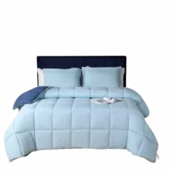 QuikFurn Traditional Microfiber Reversible 3 Piece Comforter Set Blue,Navy