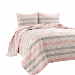 Sara Lily Reversible Quilt 3Pc Set Pink
