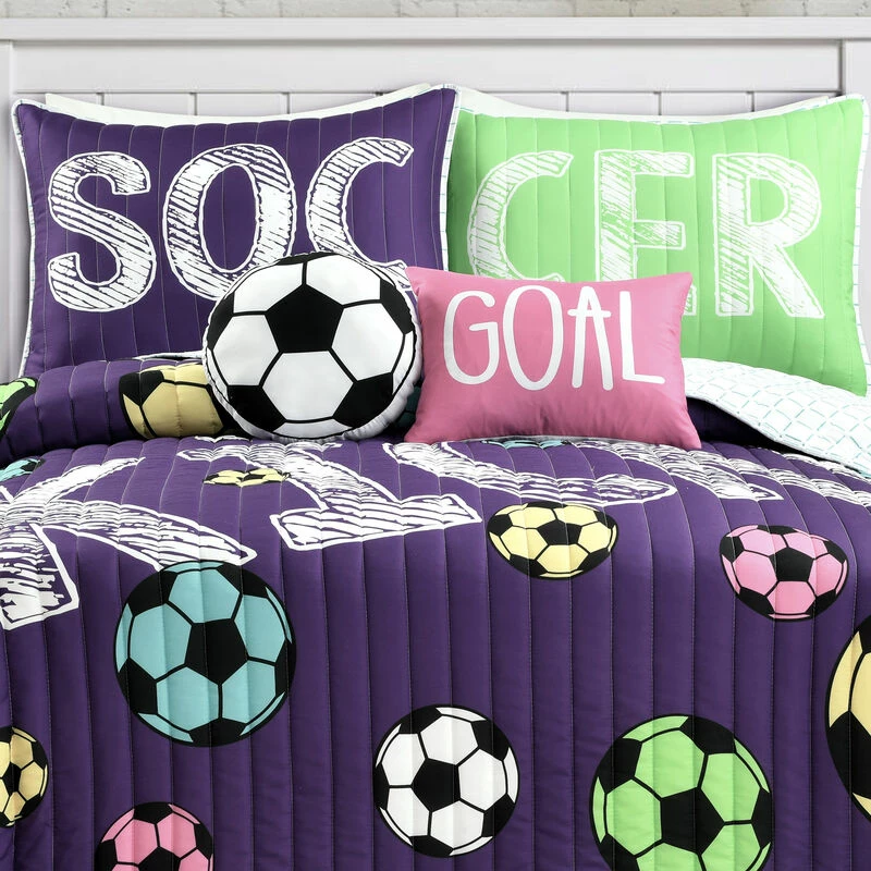 Girls Soccer Kick Quilt 5Pc Set Purple 4 Girls Soccer Kick Quilt 5Pc Set Purple - Image 4