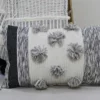 14"x24" Melange Striped Throw Pillow For Livingroom With Large Poms And Tassels