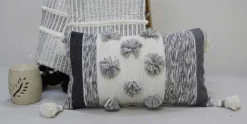 14"x24" Melange Striped Throw Pillow For Livingroom With Large Poms And Tassels