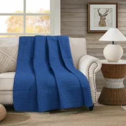 MarCielo 100% Cotton Quilted Throw 50 X 60 Inches Navy