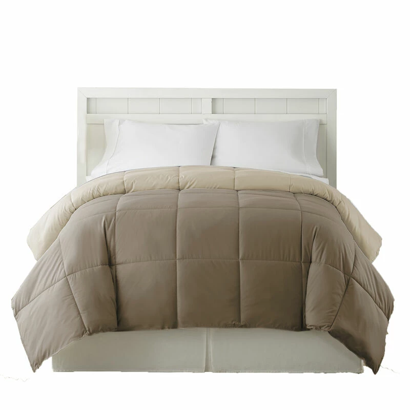 Genoa Box Quilted Reversible Comforter The Urban Port-Benzara Brown And Gold 2 Genoa Box Quilted Reversible Comforter The Urban Port-Benzara Brown And Gold - Image 2