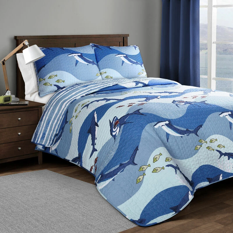Shark Allover Quilt 2Pc Set Blue 1 Shark Allover Quilt 2Pc Set Blue
