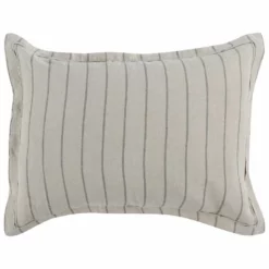 Tara 26 Inch Linen Standard Pillow Sham, Stone Washed, Stripe Design-Benzara Beige