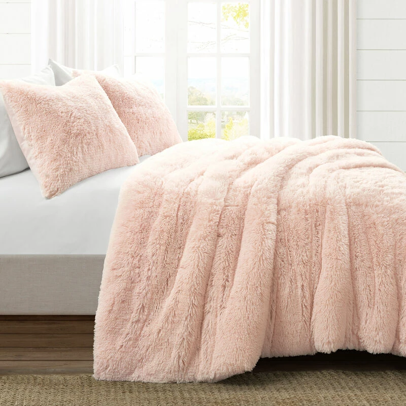Emma Faux Fur Comforter 3-Pc Set Blush 3 Emma Faux Fur Comforter 3-Pc Set Blush - Image 3