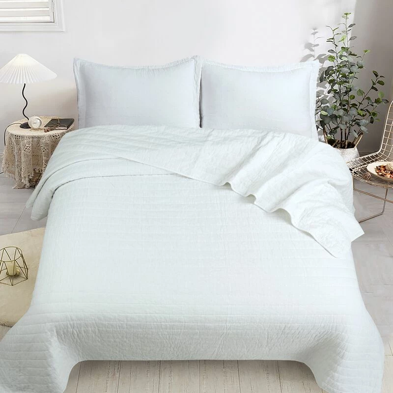 MarCielo 3 PCS 100% Cotton Oversized Bedspread Set Stitching White 4 MarCielo 3 PCS 100% Cotton Oversized Bedspread Set Stitching White - Image 4