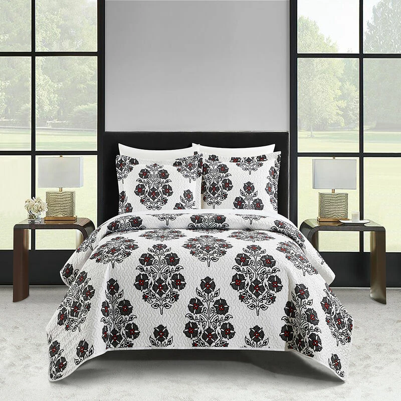Chic Home Morris Quilt Set Large Scale Floral Medallion Print Design Bedding Grey Grey 3 Chic Home Morris Quilt Set Large Scale Floral Medallion Print Design Bedding Grey Grey - Image 3