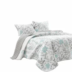 Aprile Reversible Quilt Blue/Gray 3Pc Set Full/Queen Blue/Gray