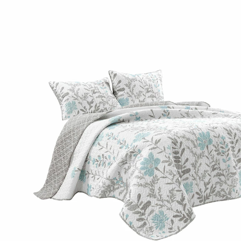 Aprile Reversible Quilt Blue/Gray 3Pc Set Full/Queen Blue/Gray 1 Aprile Reversible Quilt Blue/Gray 3Pc Set Full/Queen Blue/Gray