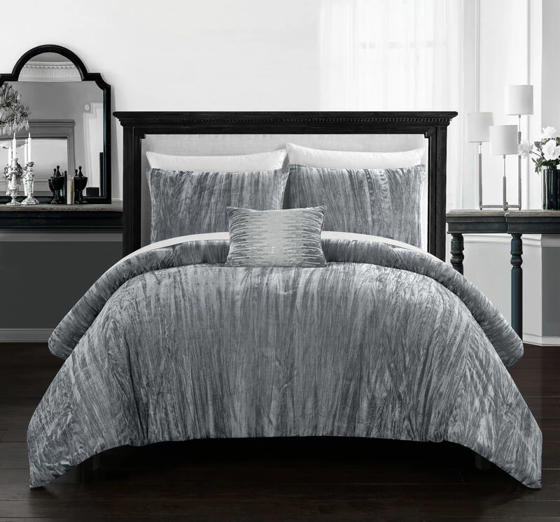 Chic Home Westmont 8 Piece Comforter Set Crinkle Crushed Velvet Bed In A Bag Bedding - Sheet Set Decorative Pillow Shams Included Grey 1 Chic Home Westmont 8 Piece Comforter Set Crinkle Crushed Velvet Bed In A Bag Bedding - Sheet Set Decorative Pillow Shams Included Grey