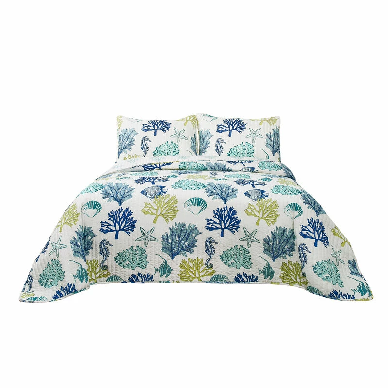 Coastal Reef Quilt 3Pc Set Navy/Blue 1 Coastal Reef Quilt 3Pc Set Navy/Blue
