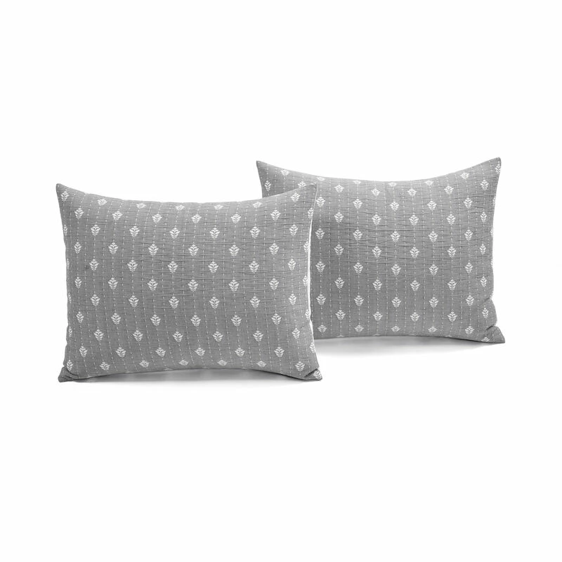 Hygge Kantha Pick Stitch Yarn Dyed Cotton Jacquard Quilt/Coverlet 3Pc Set Gray/OffWhite 7 Hygge Kantha Pick Stitch Yarn Dyed Cotton Jacquard Quilt/Coverlet 3Pc Set Gray/OffWhite - Image 7