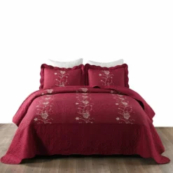 MarCielo 3 Piece Lightweight Bedspread Quilt Set Lapaz Burgundy