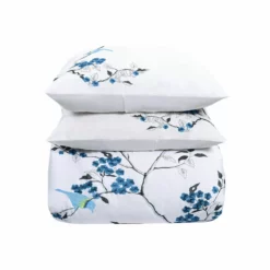 HomeRoots Blue Queen 100% Cotton 200 Thread Count Washable Duvet Cover Set