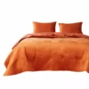 Ahab 2 Piece Velvet Quilt Set, Diamond Quilting Design-Benzara Orange