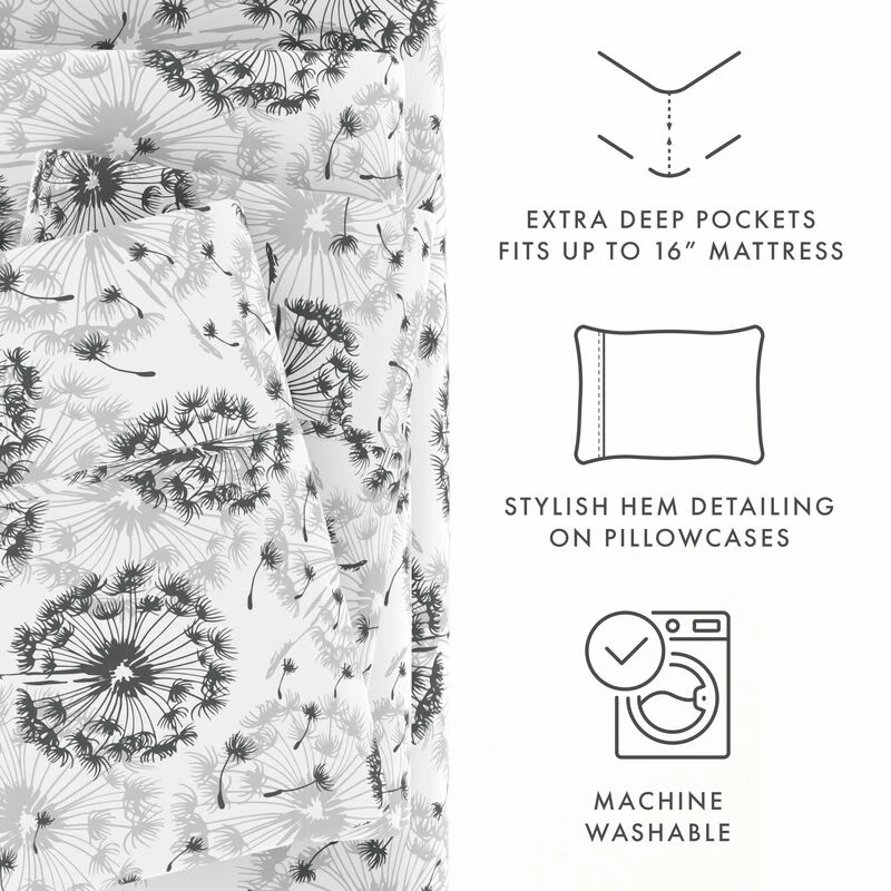 Garden Farmhouse Prints Soft Bed Sheet Set Make A Wish Light Gray 8 Garden Farmhouse Prints Soft Bed Sheet Set Make A Wish Light Gray - Image 8