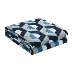 Chic Home Arthur 2 Piece Quilt Set Contemporary Geometric Hexagon Pattern Print Design Bedding Blue Blue