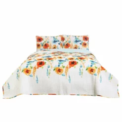 Percy Bloom Quilt 3Pc Set Tangerine/Blue
